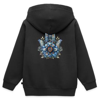 Mantra, blau, Aquarell, Buddha, Yoga, Fatimas Hand - Kinder Premium Organic Zip Hoodie - Schwarz - Hinten - AI Model Kid Male (0cm)