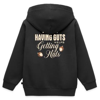 Lustiger Spruch - Having guts helps getting nuts - Kids Premium Organic Zip-up Hoodie - black - Back - AI Model Kid Male (0cm)