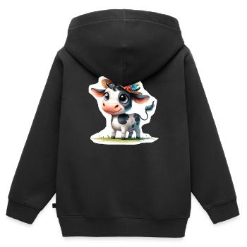 Veau avec chapeau de paille - Sweat Premium à capuche zippé enfant bio - noir - Dos - AI Model Kid Male (0cm)