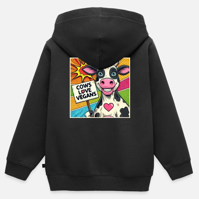 Les vaches adorent les végétaliens Popart - Sweat Premium à capuche zippé enfant bio - noir
