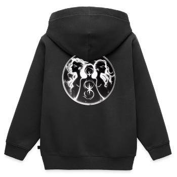 Göttinnen-Trio - Kinder Premium Organic Zip Hoodie - Schwarz - Hinten - AI Model Kid Male (0cm)