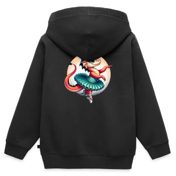 Drachenballerina tanzt , Drache tanzt niedlich - Kinder Premium Organic Zip Hoodie - Schwarz - Hinten - AI Model Kid Male (0cm)