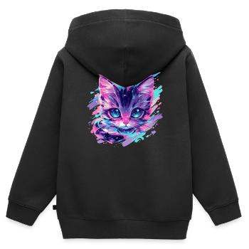 Kosmische Katze - Kinder Premium Organic Zip Hoodie - Schwarz - Hinten - AI Model Kid Male (0cm)