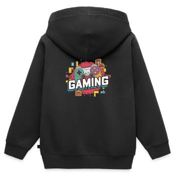 Jeux - Manettes - Sweat Premium à capuche zippé enfant bio - noir - Dos - AI Model Kid Male (0cm)