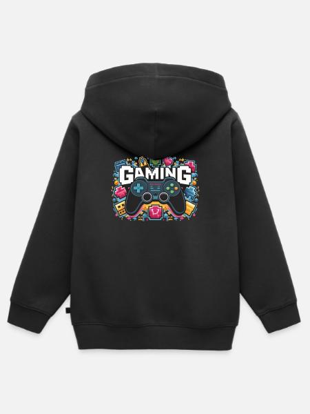Gaming - Controller - Kinder Premium Organic Zip Hoodie - Schwarz