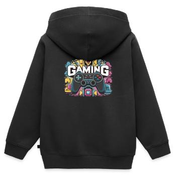 Jeux - Manettes - Sweat Premium à capuche zippé enfant bio - noir - Dos - AI Model Kid Male (0cm)