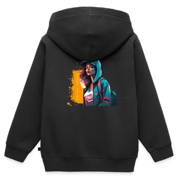 Urban Grind Girl - Kinder Premium Organic Zip Hoodie - Schwarz - Hinten - AI Model Kid Male (0cm)