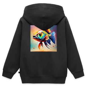 Fisch farbig - Kinder Premium Organic Zip Hoodie - Schwarz - Hinten - AI Model Kid Male (0cm)