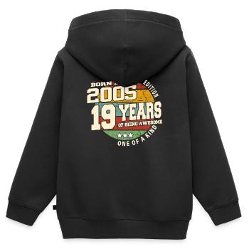 2005 Vintage Retro Classique 19 ans - Sweat Premium à capuche zippé enfant bio - noir - Dos - AI Model Kid Male (0cm)
