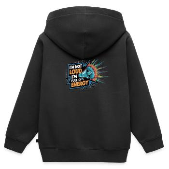 Je ne suis pas bruyant, je suis plein d’énergie. - Sweat Premium à capuche zippé enfant bio - noir - Dos - AI Model Kid Male (0cm)