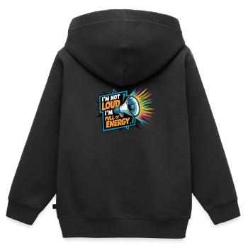 Je ne suis pas bruyant, je suis plein d’énergie. - Sweat Premium à capuche zippé enfant bio - noir - Dos - AI Model Kid Male (0cm)