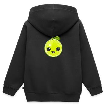 Glückliche Limette im grünen Cartoon-Stil - Kinder Premium Organic Zip Hoodie - Schwarz - Hinten - AI Model Kid Male (0cm)
