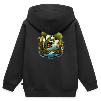 Plante carnivore sauvage en colère - Sweat Premium à capuche zippé enfant bio - noir - Dos - AI Model Kid Male (0cm)