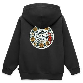 Kinderlose Katzendame - Kinder Premium Organic Zip Hoodie - Schwarz - Hinten - AI Model Kid Male (0cm)