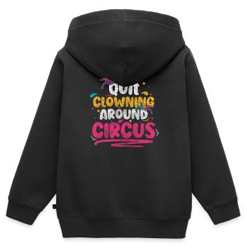 Manege Spaß - Kinder Premium Organic Zip Hoodie - Schwarz - Hinten - AI Model Kid Male (0cm)