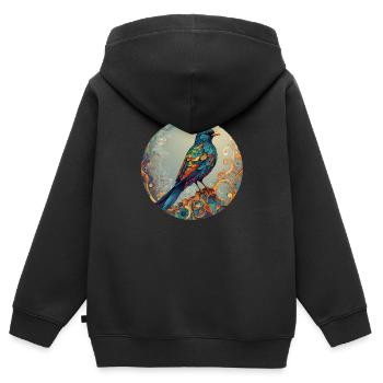 Vogel runder Batch - Kinder Premium Organic Zip Hoodie - Schwarz - Hinten - AI Model Kid Male (0cm)