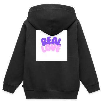 real love - Kinder Premium Organic Zip Hoodie - Schwarz - Hinten - AI Model Kid Male (0cm)
