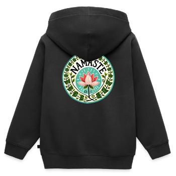 Namaste - Kinder Premium Organic Zip Hoodie - Schwarz - Hinten - AI Model Kid Male (0cm)