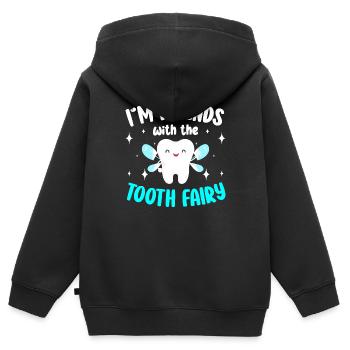 Zahnarzt Bohrer Zahnpflege Zahnspange - Kinder Premium Organic Zip Hoodie - Schwarz - Hinten - AI Model Kid Male (0cm)