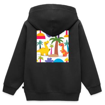 🦖 Fröhliche Dino-Abenteuer 🌴 - Kinder Premium Organic Zip Hoodie - Schwarz - Hinten - AI Model Kid Male (0cm)