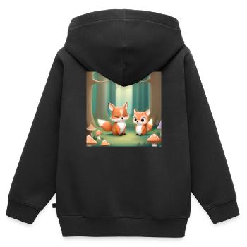 🌲 Traumhafte Waldfreunde 🦉🦊🦌 - Kinder Premium Organic Zip Hoodie - Schwarz - Hinten - AI Model Kid Male (0cm)