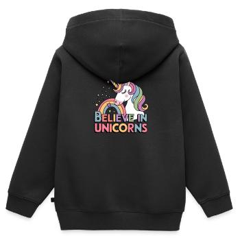 Believe in Unicorns - Kinder Premium Organic Zip Hoodie - Schwarz - Hinten - AI Model Kid Male (0cm)