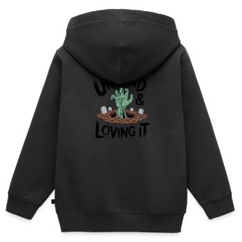 Zombie-Hand - Undead & Loving It - Kinder Premium Organic Zip Hoodie - Schwarz - Hinten - AI Model Kid Male (0cm)