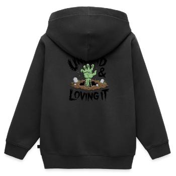Zombie-Hand - Undead & Loving It - Kinder Premium Organic Zip Hoodie - Schwarz - Hinten - AI Model Kid Male (0cm)