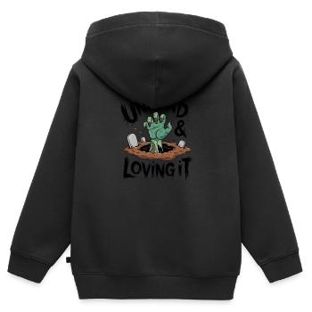 Zombie-Hand - Undead & Loving It - Kinder Premium Organic Zip Hoodie - Schwarz - Hinten - AI Model Kid Male (0cm)