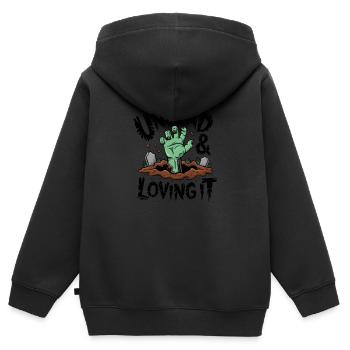 Zombie-Hand - Undead & Loving It - Kinder Premium Organic Zip Hoodie - Schwarz - Hinten - AI Model Kid Male (0cm)