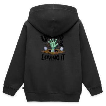 Zombie-Hand - Undead & Loving It - Kinder Premium Organic Zip Hoodie - Schwarz - Hinten - AI Model Kid Male (0cm)