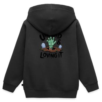 Zombie-Hand - Undead & Loving It - Kinder Premium Organic Zip Hoodie - Schwarz - Hinten - AI Model Kid Male (0cm)