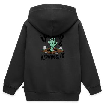 Zombie-Hand - Undead & Loving It - Kinder Premium Organic Zip Hoodie - Schwarz - Hinten - AI Model Kid Male (0cm)