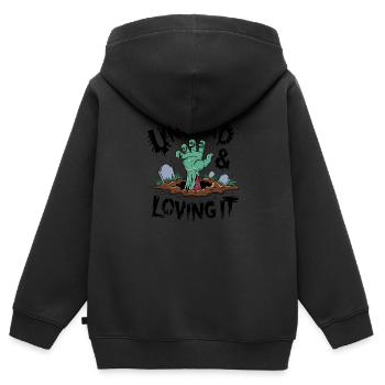 Zombie-Hand - Undead & Loving It - Kinder Premium Organic Zip Hoodie - Schwarz - Hinten - AI Model Kid Male (0cm)
