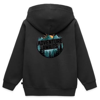 L’aventure vous attend – Panorama de montagne - Sweat Premium à capuche zippé enfant bio - noir - Dos - AI Model Kid Male (0cm)