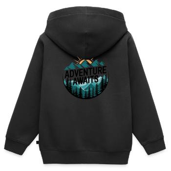 L’aventure vous attend – Panorama de montagne - Sweat Premium à capuche zippé enfant bio - noir - Dos - AI Model Kid Male (0cm)