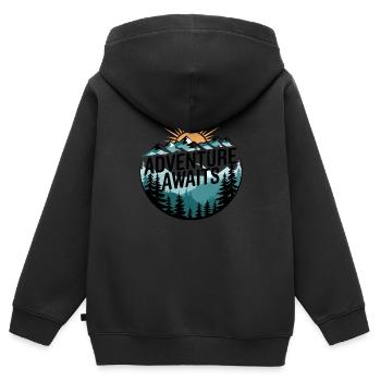 L’aventure vous attend – Panorama de montagne - Sweat Premium à capuche zippé enfant bio - noir - Dos - AI Model Kid Male (0cm)