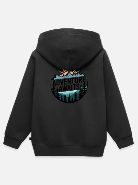 Adventure Awaits – Bergpanorama - Kinder Premium Organic Zip Hoodie - Schwarz