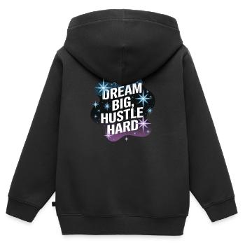Rêver grand, se démener – Ciel nocturne - Sweat Premium à capuche zippé enfant bio - noir - Dos - AI Model Kid Male (0cm)