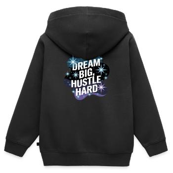 Rêver grand, se démener – Ciel nocturne - Sweat Premium à capuche zippé enfant bio - noir - Dos - AI Model Kid Male (0cm)