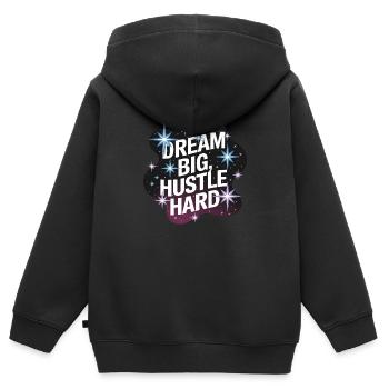 Rêver grand, se démener – Ciel nocturne - Sweat Premium à capuche zippé enfant bio - noir - Dos - AI Model Kid Male (0cm)