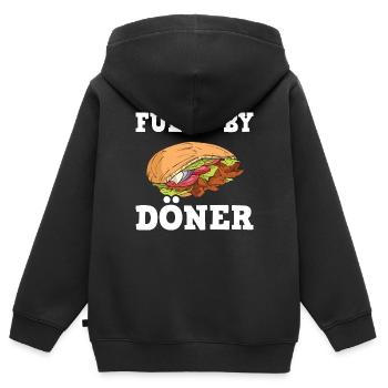 Döner Kebab, Brochette de kebab, Kebab turc grill - Sweat Premium à capuche zippé enfant bio - noir - Dos - AI Model Kid Male (0cm)