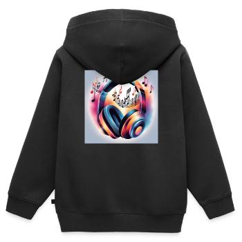 Musik Melodie Kopfhörer mit Noten - Kinder Premium Organic Zip Hoodie - Schwarz - Hinten - AI Model Kid Male (0cm)
