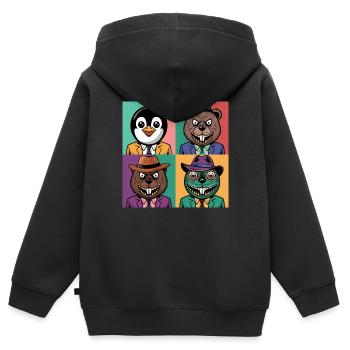 Pop Art Cool pingouin Ours Castor Salamandre Coloré - Sweat Premium à capuche zippé enfant bio - noir - Dos - AI Model Kid Male (0cm)