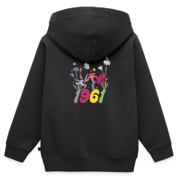 Geburtsjahr 1961 Wildblumen - Kinder Premium Organic Zip Hoodie - Schwarz - Hinten - AI Model Kid Male (0cm)