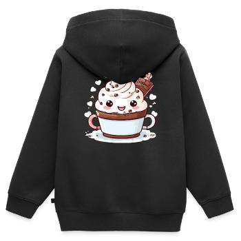 Charmant compagnon de cacao - Sweat Premium à capuche zippé enfant bio - noir - Dos - AI Model Kid Male (0cm)
