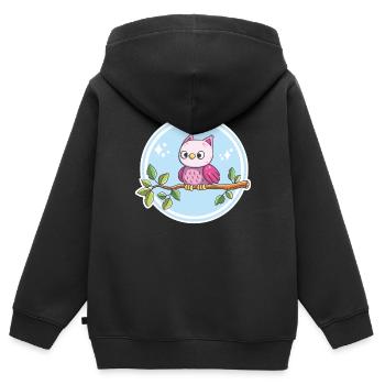 Niedliche Eule auf einem Ast - Kinder Premium Organic Zip Hoodie - Schwarz - Hinten - AI Model Kid Male (0cm)