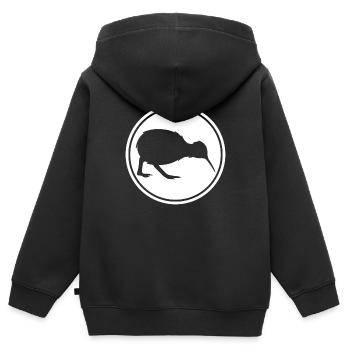 Kiwi - Neuseeland - Nouvelle-Zélande - Maori - Aotearoa - Sweat Premium à capuche zippé enfant bio - noir - Dos - AI Model Kid Male (0cm)