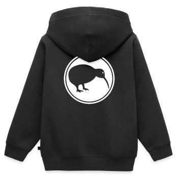 Kiwi - Neuseeland - Nouvelle-Zélande - Maori - Aotearoa - Sweat Premium à capuche zippé enfant bio - noir - Dos - AI Model Kid Male (0cm)