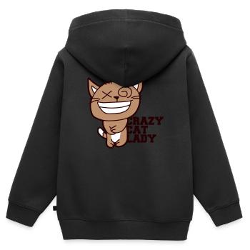 Chat fou Dame Texte Folle Femme Chats Amour - Sweat Premium à capuche zippé enfant bio - noir - Dos - AI Model Kid Male (0cm)
